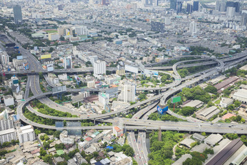 Aerial view on highway overpass in Bangkok, Thailand