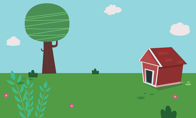 Naklejka premium Dog home in garden with sky