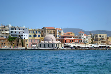 Obraz premium Stunning views of the waterfront street of Chania, Crete. Mosque Of The Janissaries