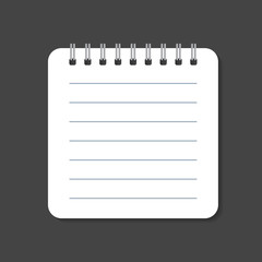 Realistic template notepad with spiral. Blank cover design. School business diary. Office stationery notebook on black background