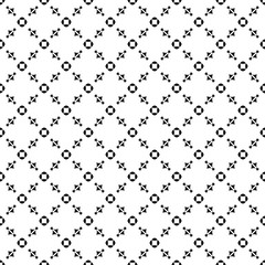 Vector seamless pattern, repeat monochrome geometric background. Black & white figures, simple ornamental texture. Illustration of diagonal lattice, stitches, thread. Design element for tileable print