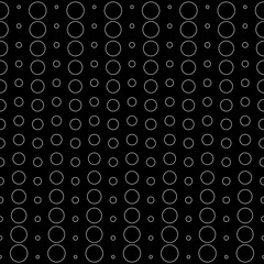 Fototapeta na wymiar Vector seamless pattern, subtle monochrome geometric texture. Different sized circles & dots, black & white, vertical rows. Modern simple repeat background. Dark design for decoration, digital, web