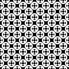 Vector seamless pattern with simple geometric figures, perforated circles. Black & white illustration. Endless abstract background, repeat tiles. Modern monochrome texture. Design for prints, decor