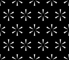 Vector monochrome seamless pattern. Modern minimalist black & white subtle texture. Simple geometric floral figures, repeat dark abstract background. Design for decor, textile, prints, digital, web