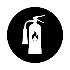 Fire extinguisher circle icon. Black, round, minimalist icon isolated on white background. Extinguisher simple silhouette. Web site page and mobile app design vector element.