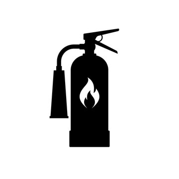 Fire extinguisher icon. Black, minimalist icon isolated on white background. Extinguisher simple silhouette. Web site page and mobile app design vector element.