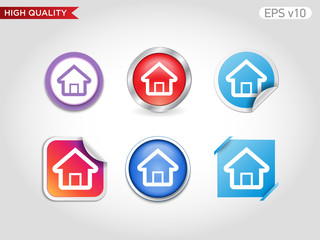 Colored icon or button of home or house symbol with background