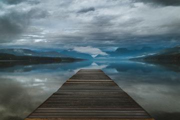 Lake dock on an overcast day. - 133819936