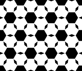 Vector monochrome seamless pattern, repeat ornamental background, angled geometric tiles. Abstract endless backdrop. Illustration of football ball texture. Design for prints, decoration, textile, web