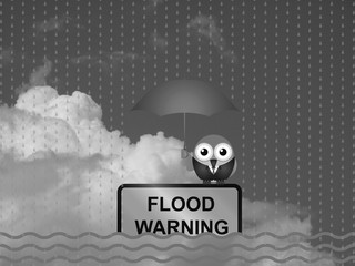 Monochrome comical flood warning sign 
