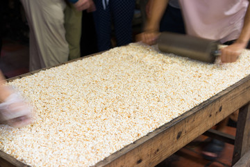 Process of making Marshmallow Crispy puffed Rice cake in Mekong delta, southern Vietnam