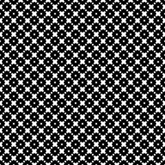 Vector monochrome seamless pattern. Stylish modern geometric texture. Simple black & white rounded figures, crosses & squares. Abstract dark minimalist background. Design element for prints, decor