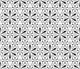 Vector seamless pattern. Modern subtle black & white texture. Simple geometric floral figures, snowflakes. Repeat abstract monochrome background. Design for decoration, textile, prints, digital, cover