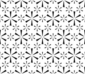 Vector seamless pattern. Modern subtle black & white texture. Simple geometric floral figures, snowflakes. Endless repeat minimalist abstract monochrome background. Design for decoration, prints, web