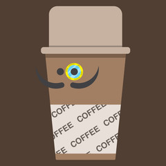 glass gentleman, moustached coffee, vector image, flat design