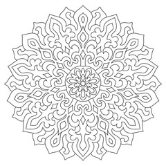 Circular geometric ornament. Round outline Mandala for coloring page
