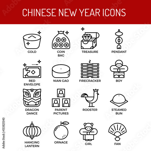 "Chinese new year outline icons" Stock image and royalty-free vector