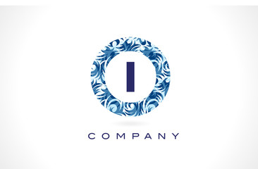 Letter I Blue Pattern Logo Design.
