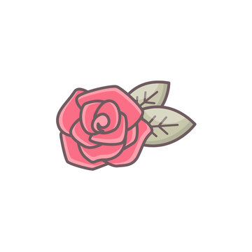 pink rose flower with green leaves clip art preview