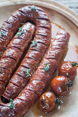 Roasted chorizo with cherry tomatoes