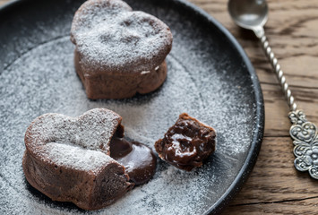 Chocolate lava cakes in the shape of heart