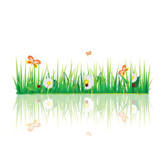 grass with flora and fauna design illustration