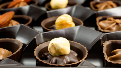 chocolate candy with nuts closeup