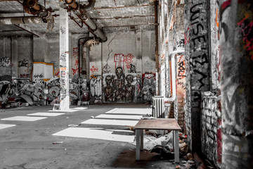 empty loft room in abandoned warehouse
