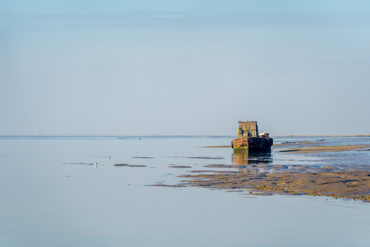  View Of An Old Boat On The River Swale