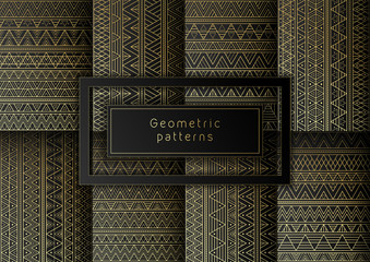 big vector set of orderly and very detailed seamless ornamental golden abstract geometric stripes.
