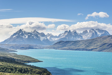 Naklejka na ściany i meble Big emerald lake in Torres del Paine National Park, Patagonia, Chile