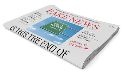 Fake News US Concept: Newspaper Front Page, 3d illustration on white background
