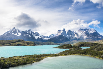 Amazing emerald lakes at the foot Torres del Paine, Patagonia, Chile
