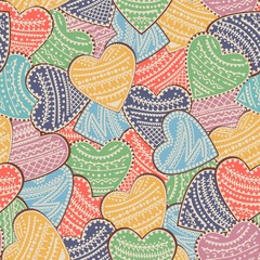 Naklejka premium Seamless background with multi-colored hearts with ornaments. Vector illustration.