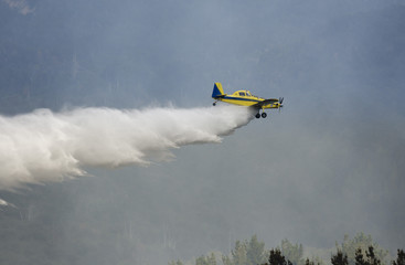 Fototapeta premium Avión hidrante largando agua