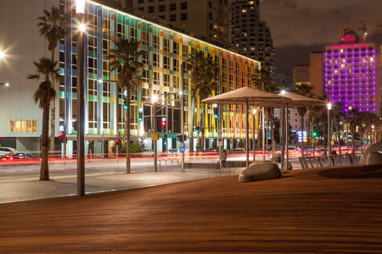 Colorful Cityscape - Building Lights at Night - Promenade - Tel Aviv, Israel