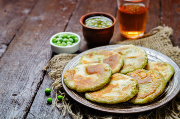 Spicy green peas Flatbread. Bengali Matar Kachori. Indian cuisin