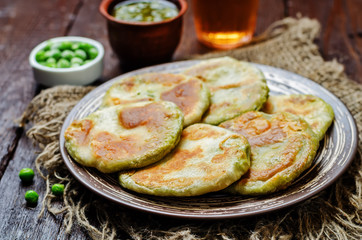 Spicy green peas bread. Bengali Matar Kachori. Indian cuisine