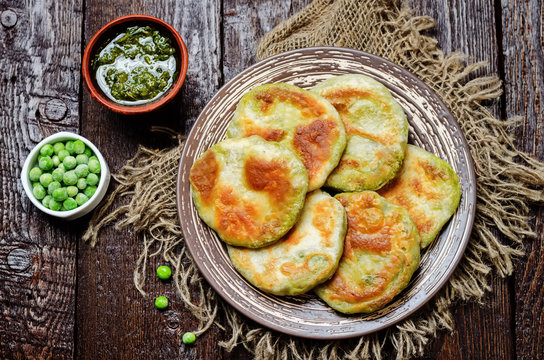 Spicy green peas Flatbread. Bengali Matar Kachori. Indian cuisin