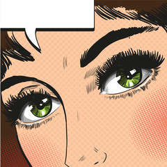 Close up view eyes woman pop art retro vector