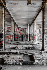 Empty room in abandoned factory ruin