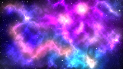 Colorful nebula gas clouds at outer space with birght shining stars illustration
