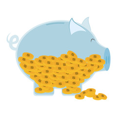 piggy bank with coins over white background. colorful design. vector illustration