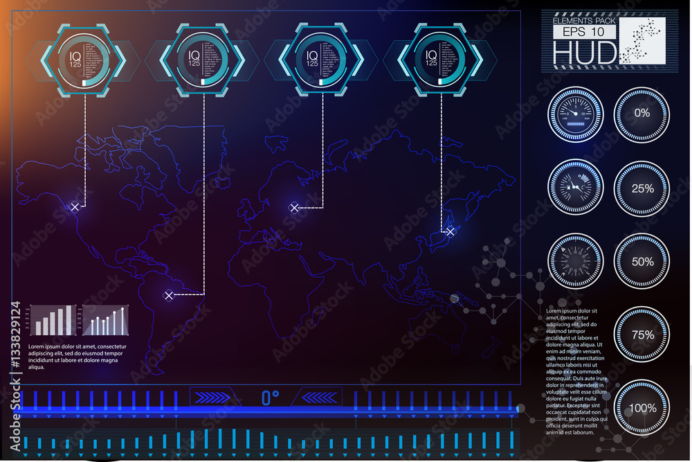 Poster head-up display elements for the web and app. virtual technology background. futuristic user interfa