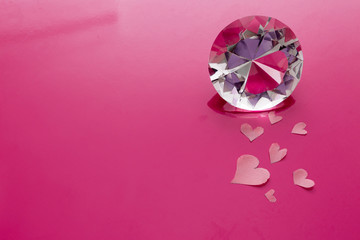 crystal diamond with pink hearts, background for valentine's day