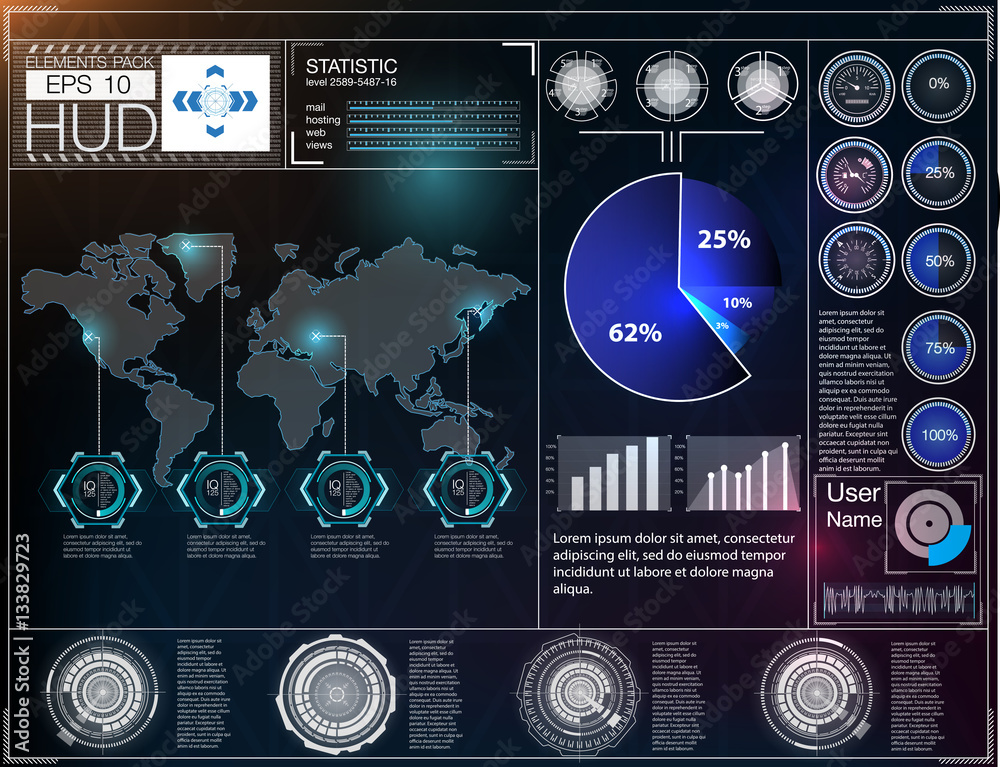 Poster futuristic user interface. hud ui. abstract virtual graphic touch user interface. hud background out