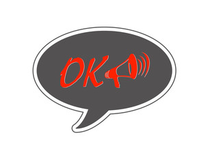 Ok word and loudspeaker, isolated red on black