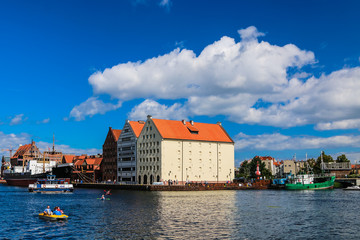 Fototapeta na wymiar The city of Gdansk in Poland. River. Sea. Ship.