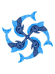Tattoo pattern lines tribal circle 4 group cool design jumping little delfin cute cute comic cartoon grin smile funny © Style-o-Mat-Design