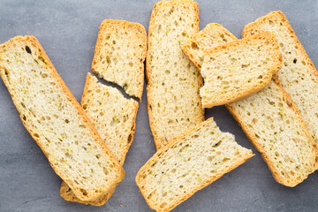 Garlic and herb bread slices. Eco food.